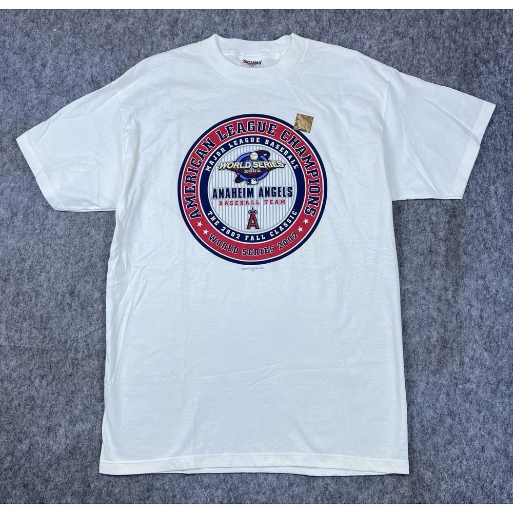 Vtg Anaheim Angels World Series 2002 Men's T-Shirt White Short Sleeve Size L